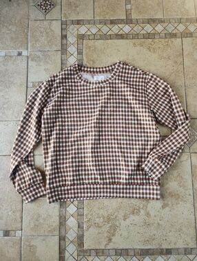 Lou & Grey Brown and White Gingham Top